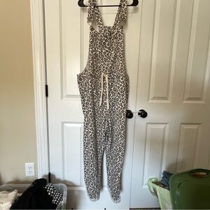 Plus size flannel leopard animal print overalls jumpsuit